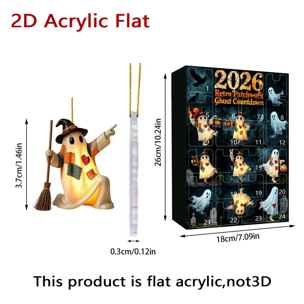 2026 Patchwork Ghost Halloween Advent Calendar – 24 Acrylic Ornaments