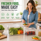 Produce Freshness Containers with Timer & Drainage – BPA-Free Fridge Organizer