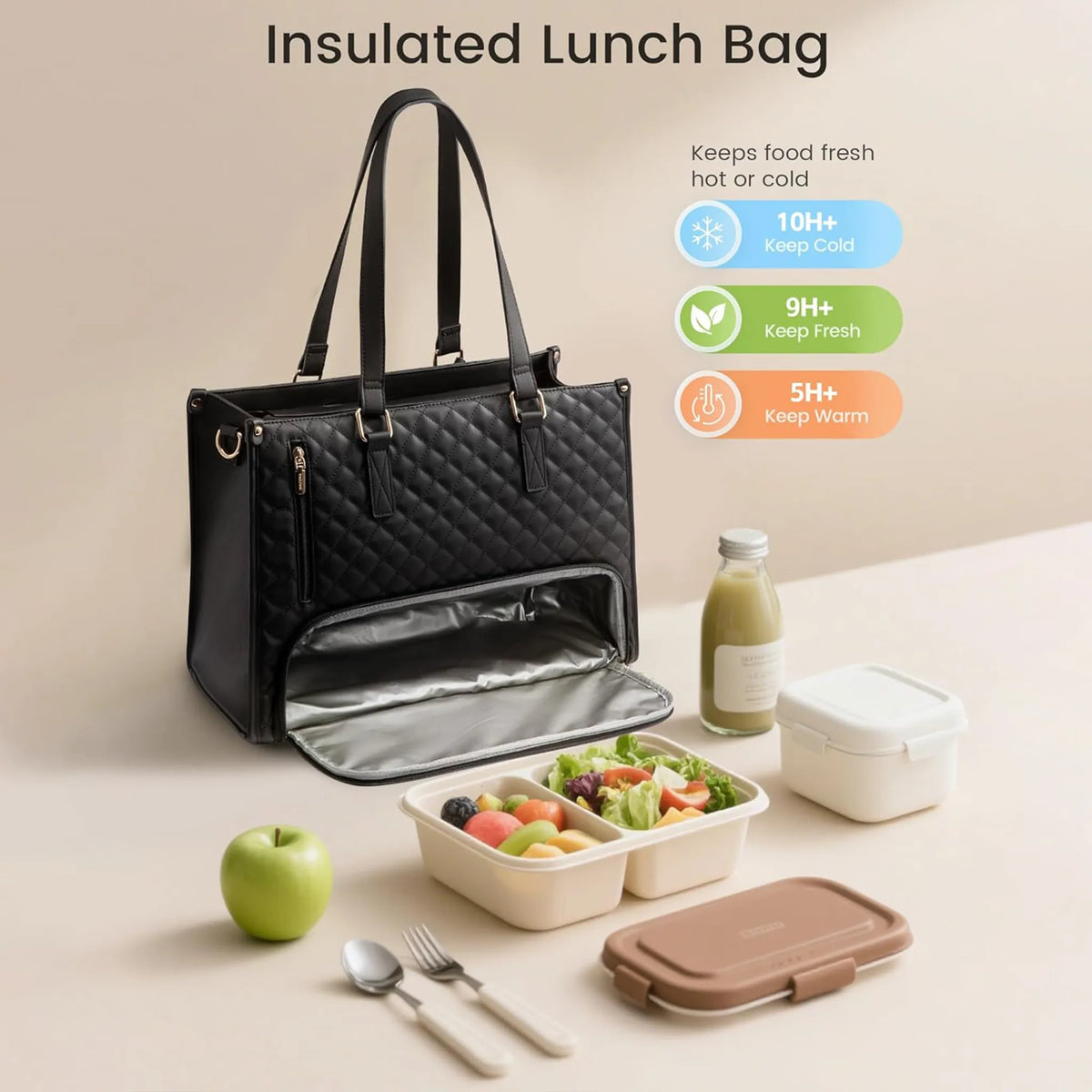 🖤Large capacity insulated handbag, can hold a laptop and lunchbox
