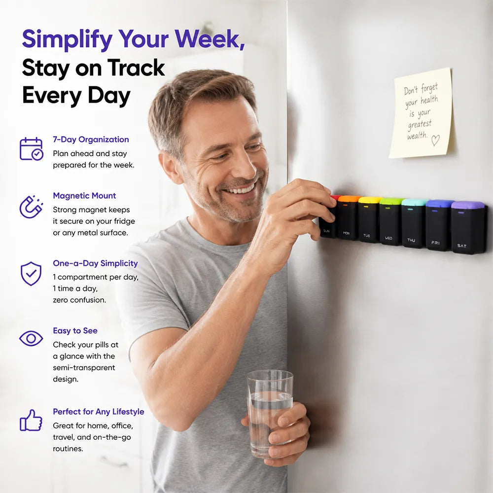 💊 Refrigerator Magnetic Weekly Pill Organizer (7-Day System)