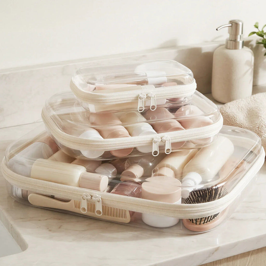 Clear Hard-Shell Zip Organizer Set