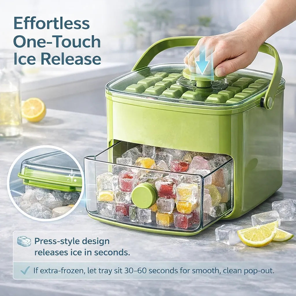 Compact Ice Cube Tray with Lid & Bin❄️✨