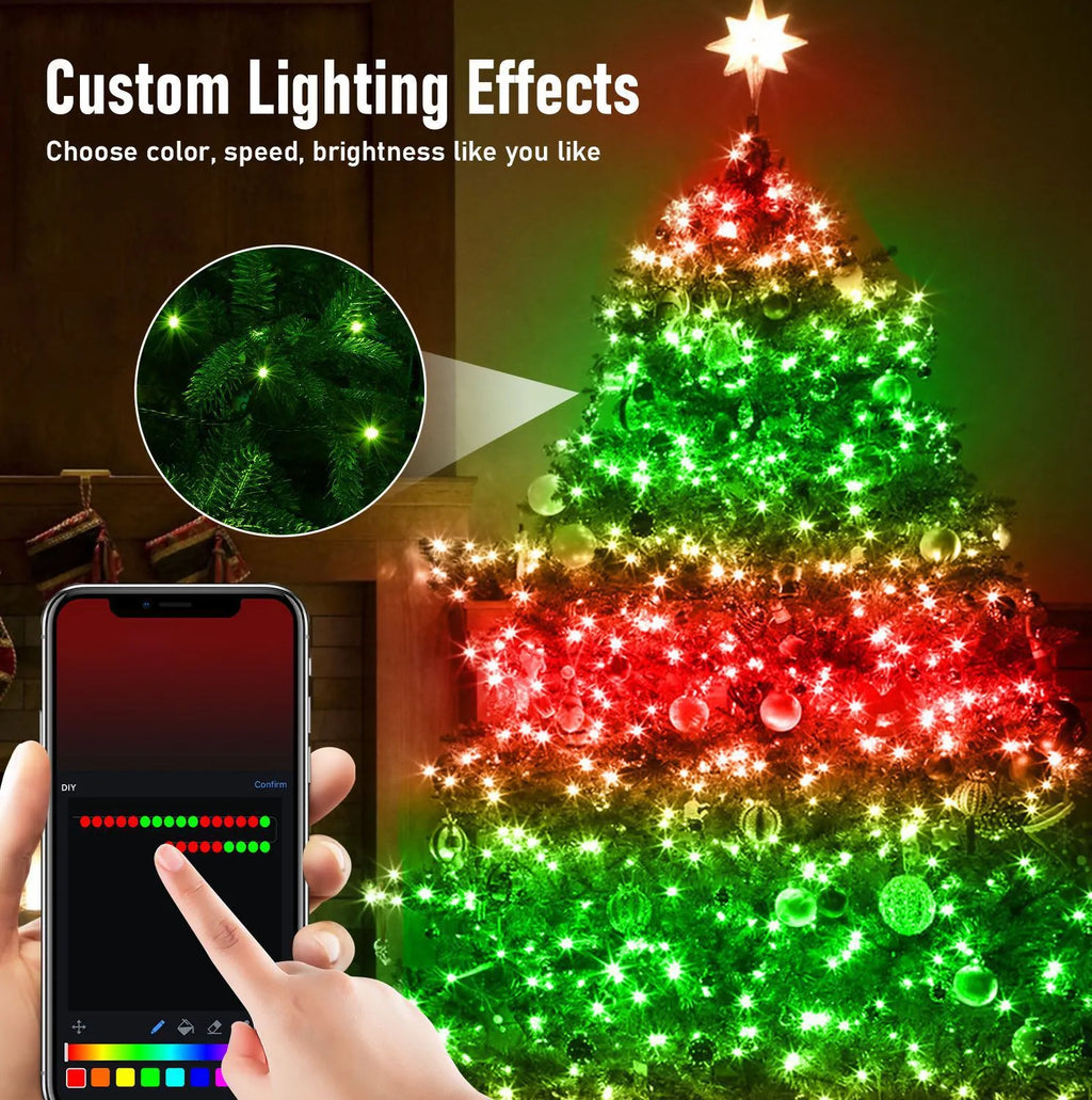 🎄 Bluetooth App-Controlled RGB Christmas Lights – Music Sync, Timer & Smart Color Effects