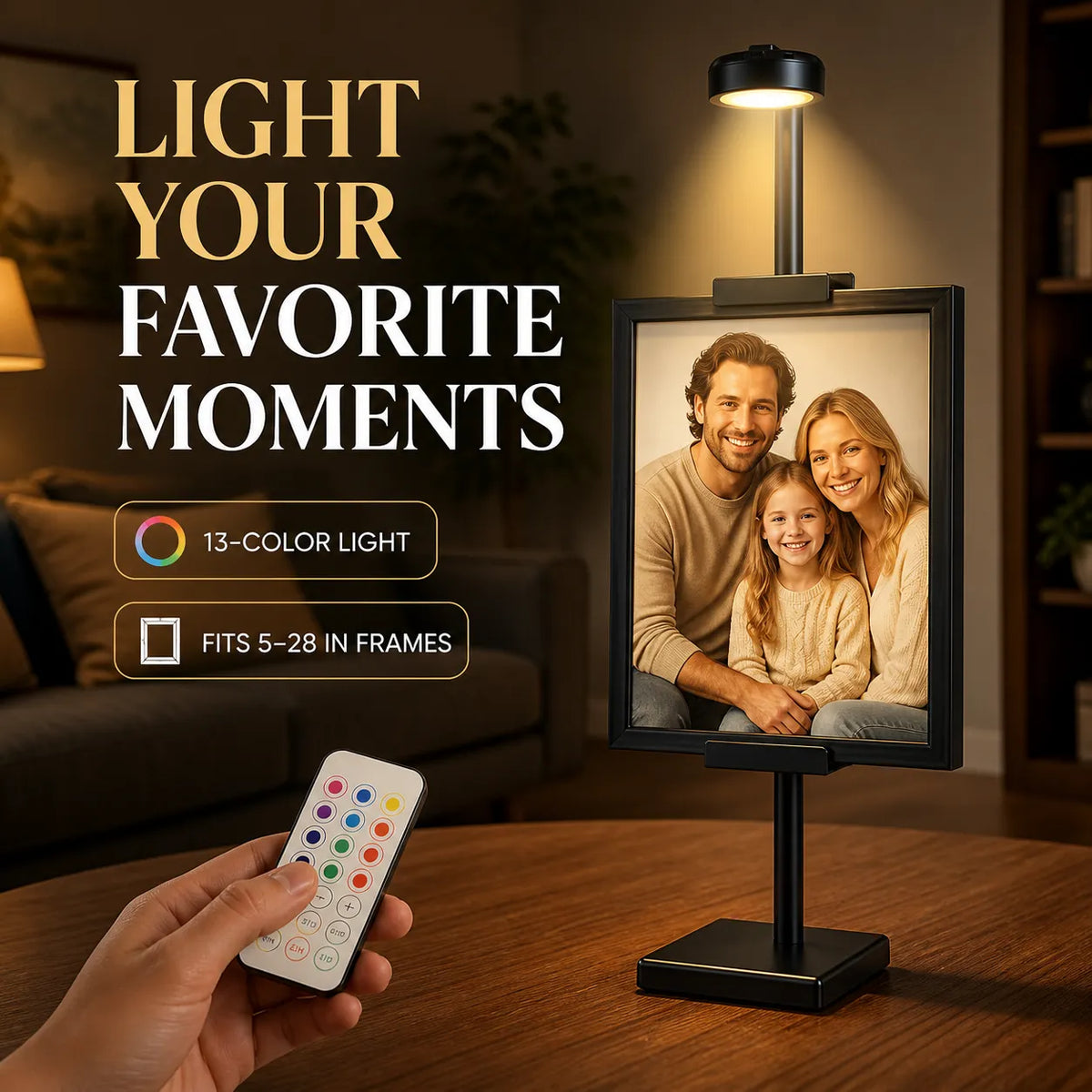 Adjustable Lighted Tabletop Picture Frame Display Stand