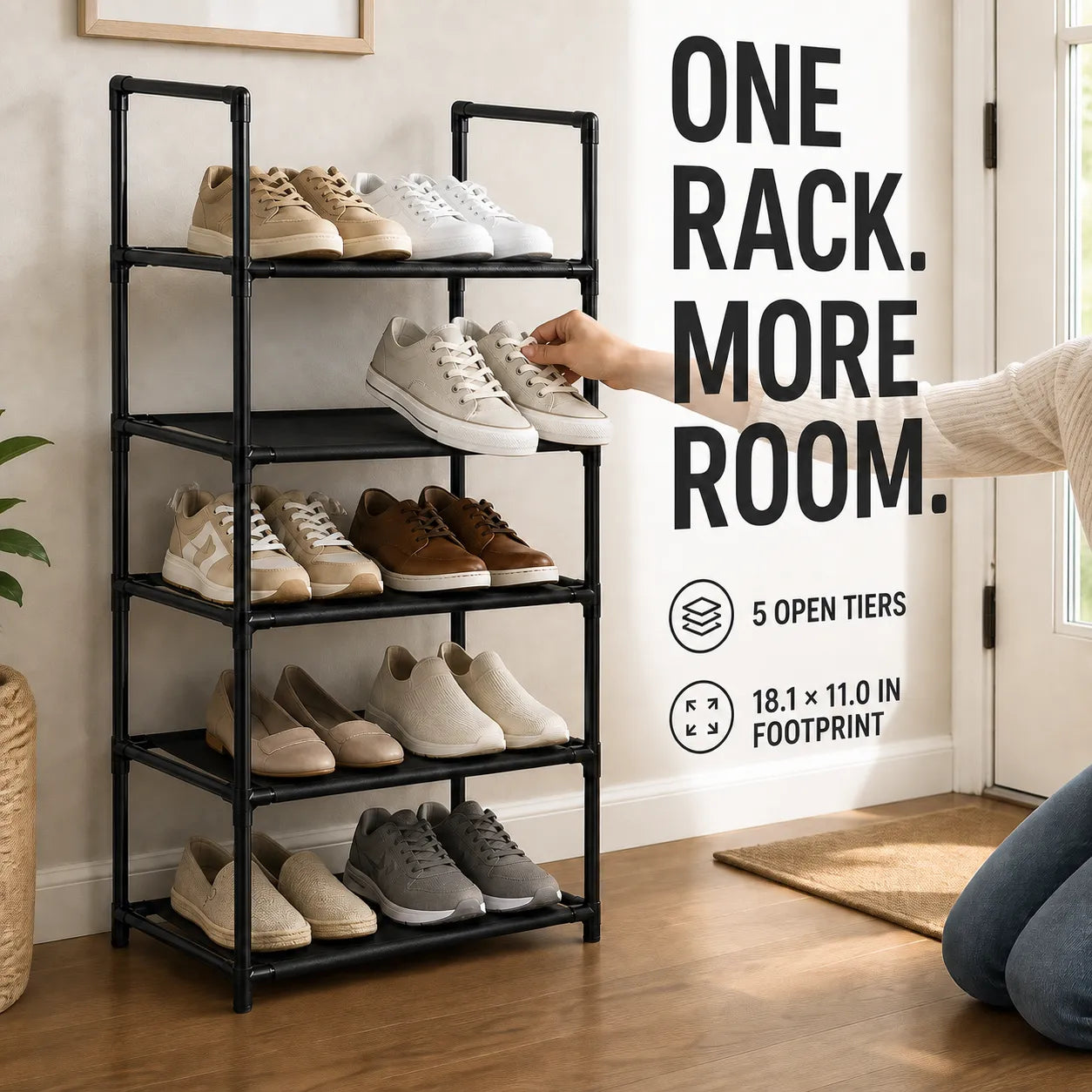 5-Tier Slim Storage Rack for Clothes & Shoes