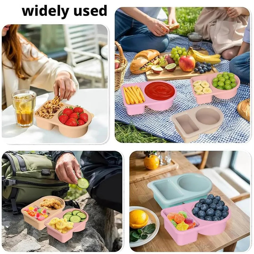 🥗Reusable Silicone Snack Box – Double Compartment Mini Food Storage Container