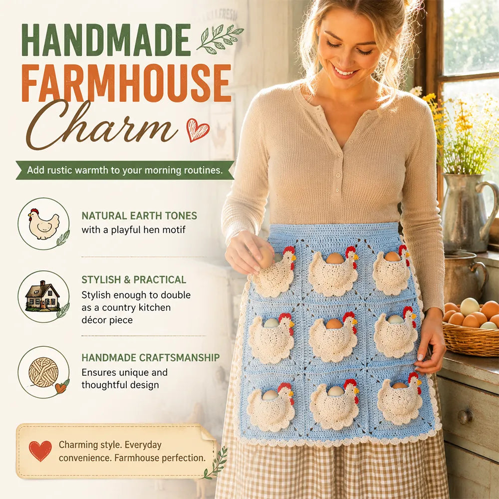 🐔 Crocheted Egg-Collecting Apron with Chicken Coop Pocket – Handmade Farm-Fresh Egg Helper