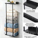 Wall-Mounted Towel Organizer with Top Shelf & 3 Hooks