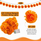 Lighted Marigold Flower String Lights - 10 ft, 20 Warm LEDs
