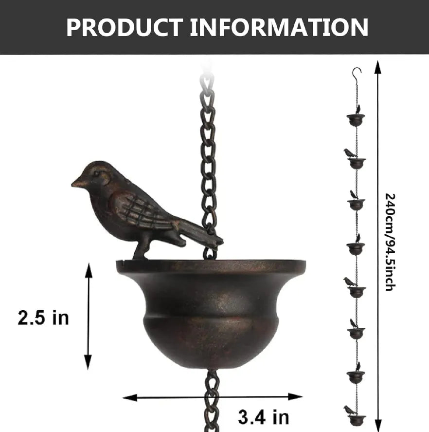 Bird-on-Cups Rain Chain – A Charming Blend of Function & Art