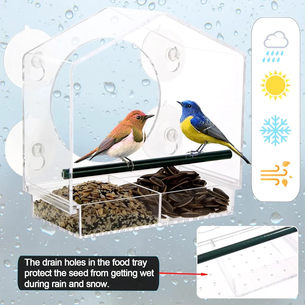 🐦 Acrylic Window Bird Feeder – Clear Bird House with Strong Suction Cups & Removable Seed Tray