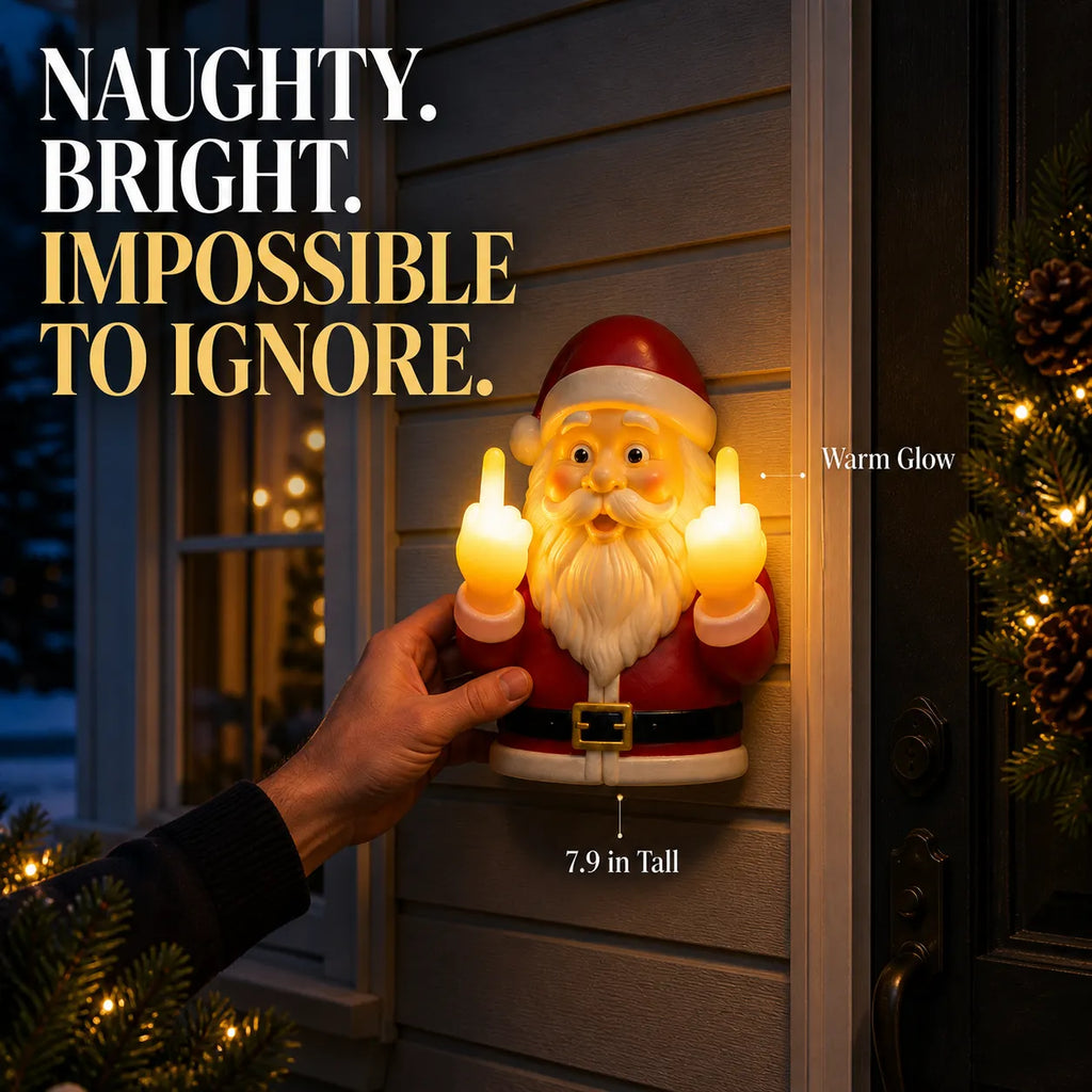 Funny Light-Up Middle Finger Santa Night Light – 7.9-Inch Wall Decor