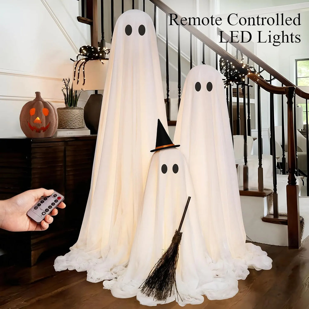 3-Piece Light-Up Standing Ghost Decorations with Remote