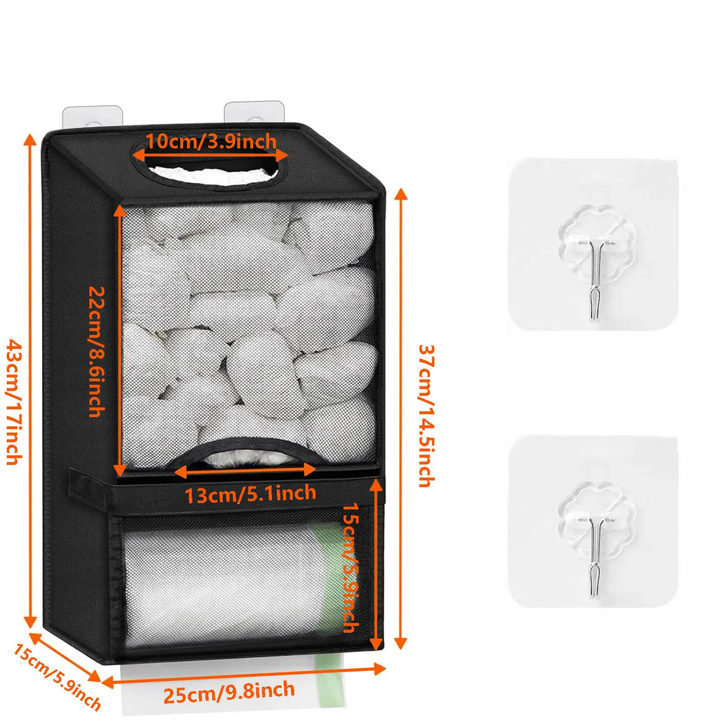 🛍️2-in-1 Hanging Storage Organizer — Large Capacity Plastic Bag & Trash Bag Dispenser
