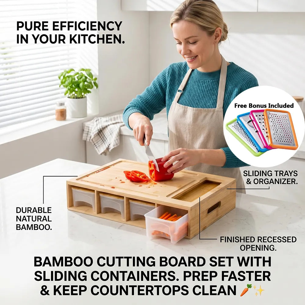 Bamboo Cutting Board Set with Containers & Graters