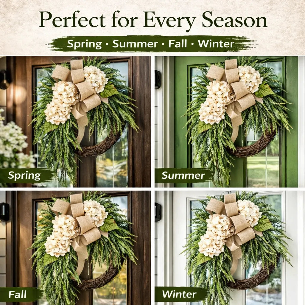 🌸 Handcrafted Hydrangea Rattan Wreath 🔥