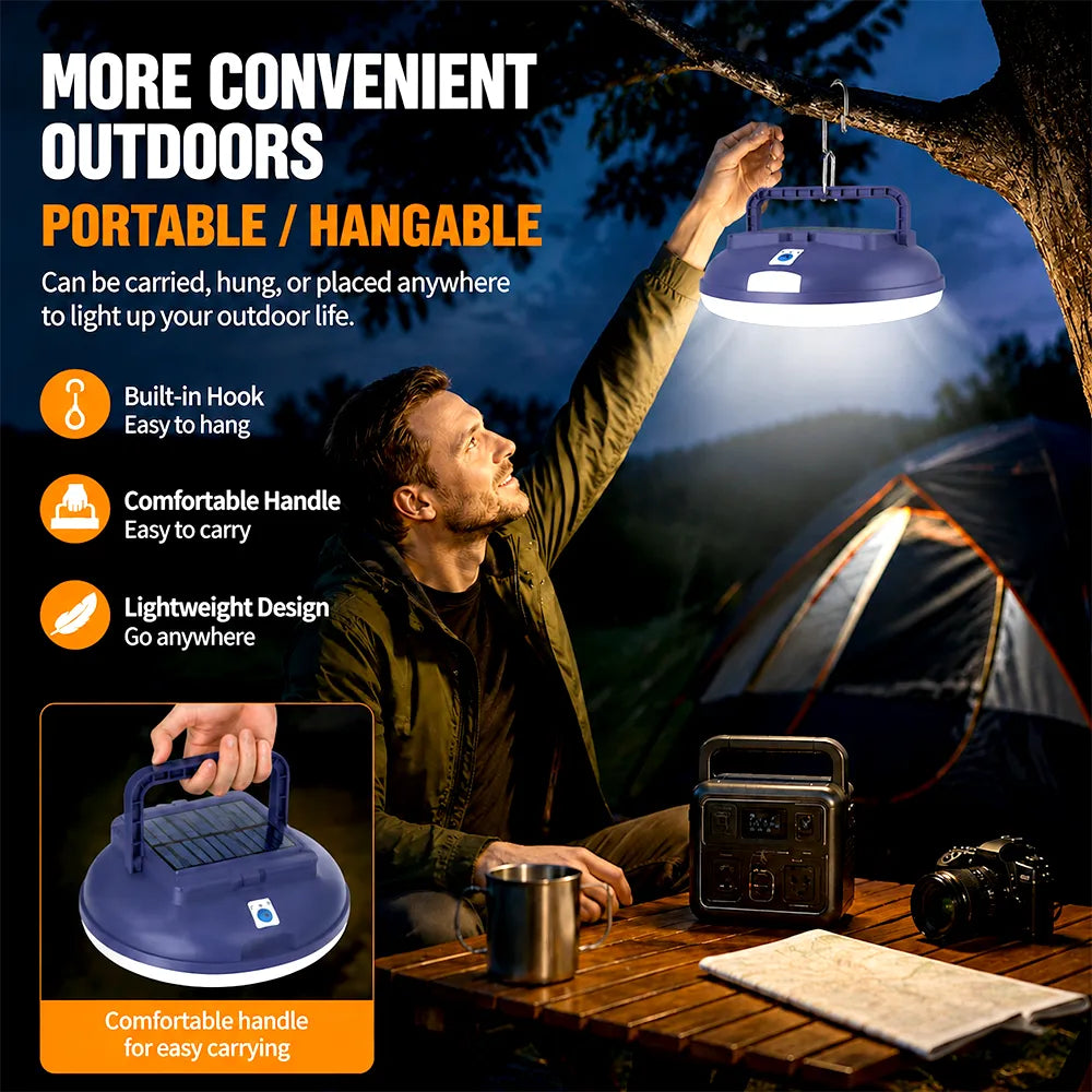 ☀️ Solar-Powered Camping Light – 126 LED Rechargeable Tent Light（Equipped with battery）