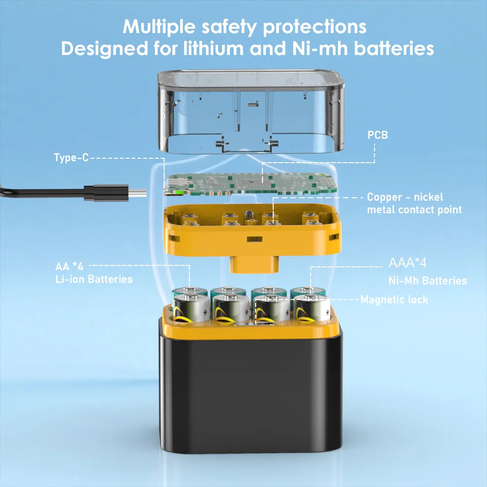 🔋 Portable Smart 8-Slot Rechargeable Battery Charger