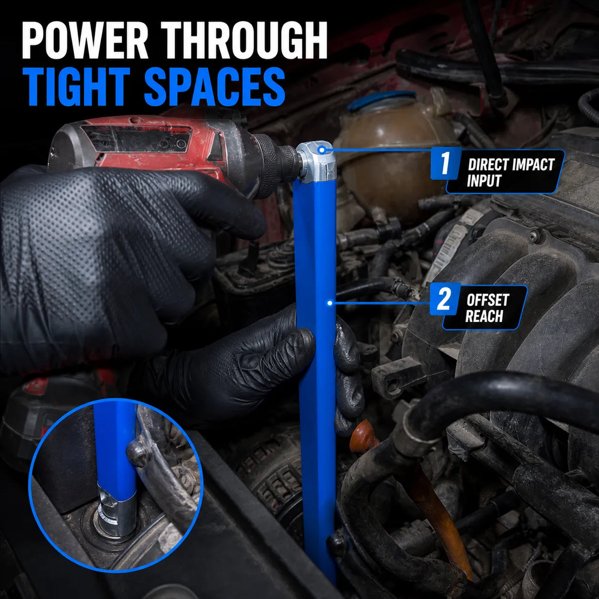 Tight-Reach Offset Ratchet Extension Wrench Kit