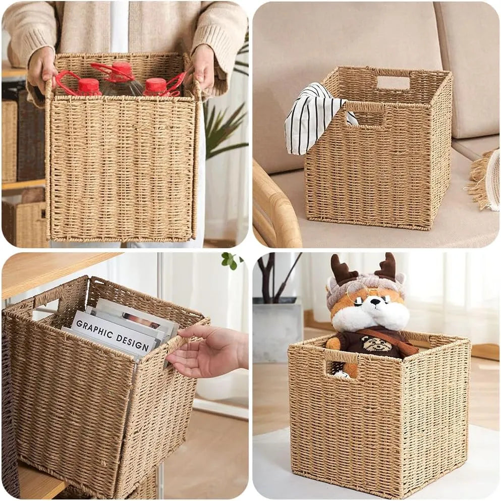 🧺Rustic style handwoven foldable square storage basket