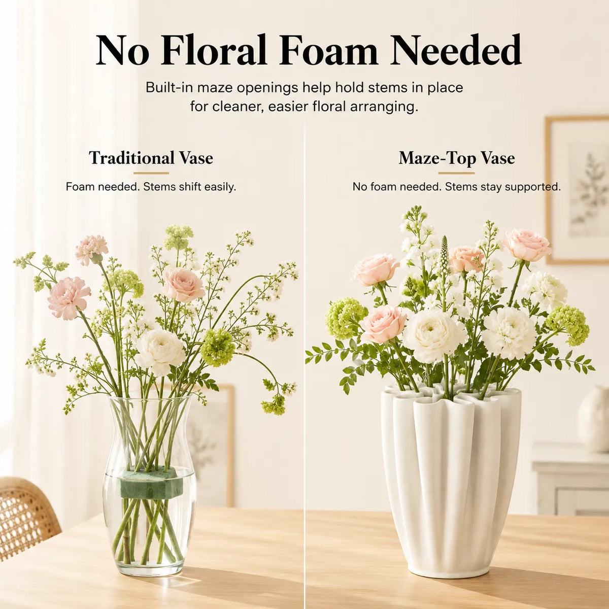 🌸Hand-Fired Ceramic Vase – Sculptural Maze-Top Flower Holder with Organic Texture