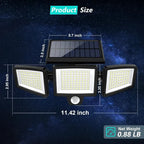 "Ultra-Bright 210 LED Solar Motion Sensor Light – 1000LM, 3 Adjustable Heads, Remote Control, IP44 Waterproof for Outdoor Security"