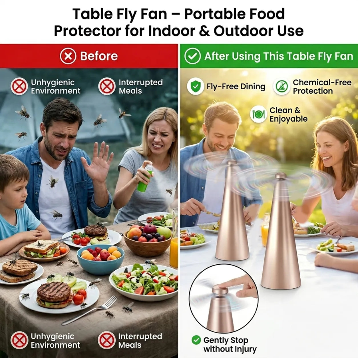 🍽️ Table Fly Fan – Portable Food Protector for Indoor & Outdoor Use