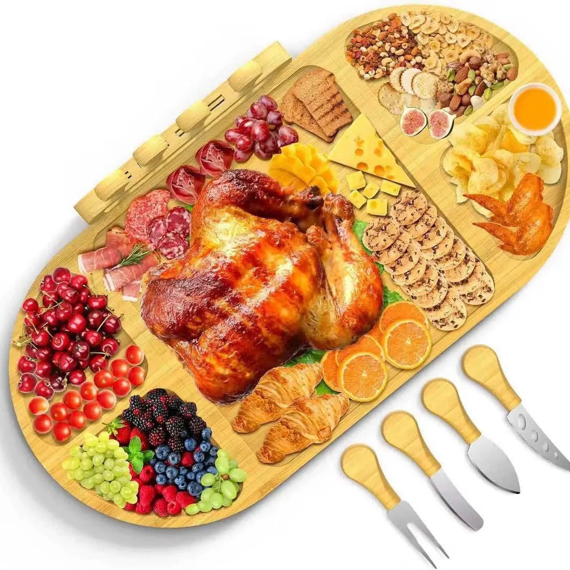 🍷 Large Bamboo Charcuterie Board Set - 3-Piece Round Wooden Cheese Tray for Cheese, Crackers, and Snacks