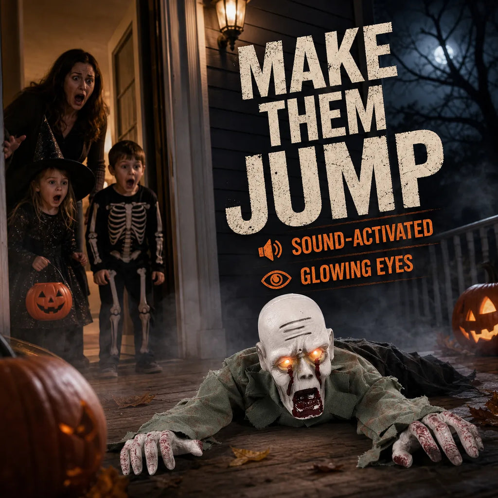 Crawling Zombie with Creepy Groans & Flashing Red Eyes