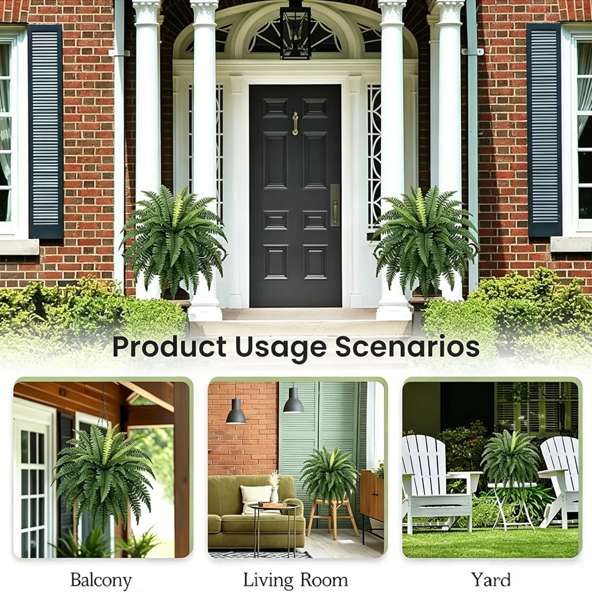 🌿23.62-Inch Artificial Boston Ferns – Realistic Faux Hanging Greenery