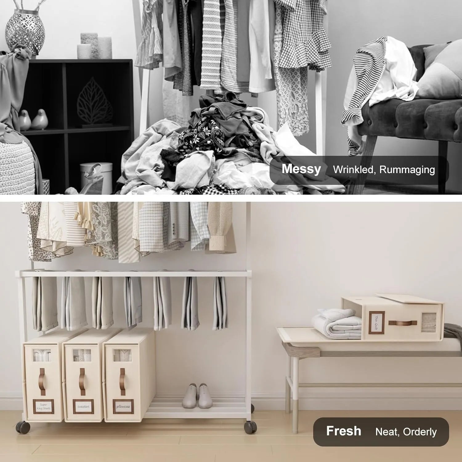 🛏️ Foldable bedding storage box - with a see-through window and transparent label bag