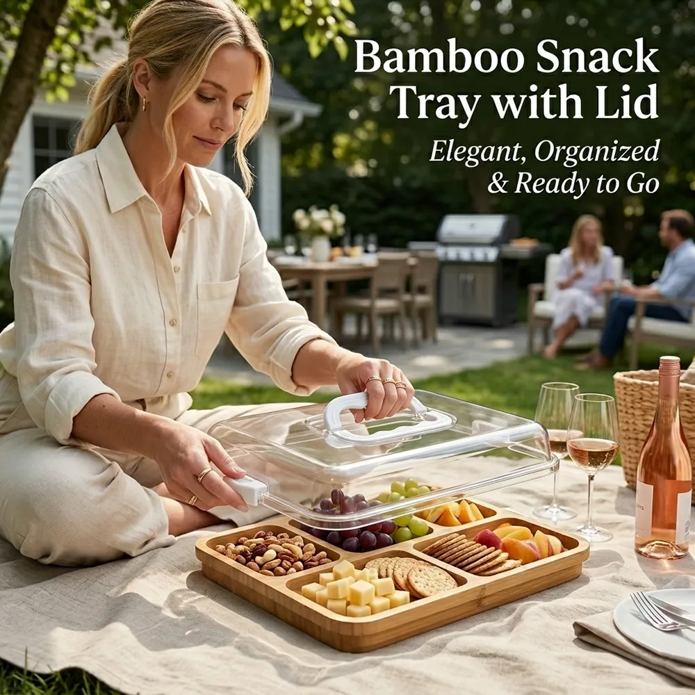 🌿 Bamboo Snack Tray with Lid