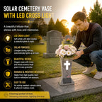 🕊️ Solar Cemetery Vase with LED Cross Light 🌿✨
