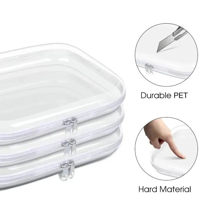 3-Pack Transparent Hard Zipper Storage Bags – Keep Your Essentials Organized, Wherever You Go! ✨