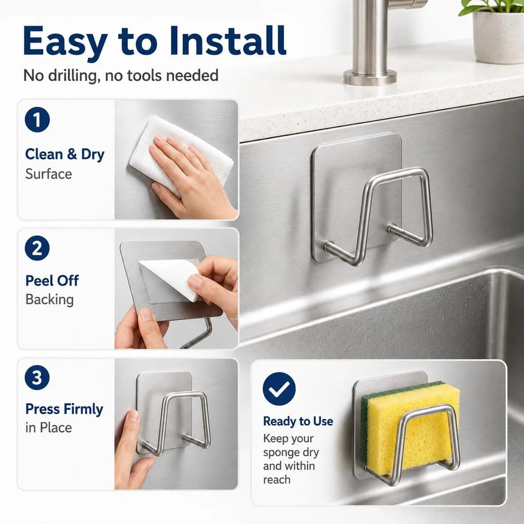 Self-Adhesive Stainless Steel Sponge Holders – 2-Pack or 4-Pack