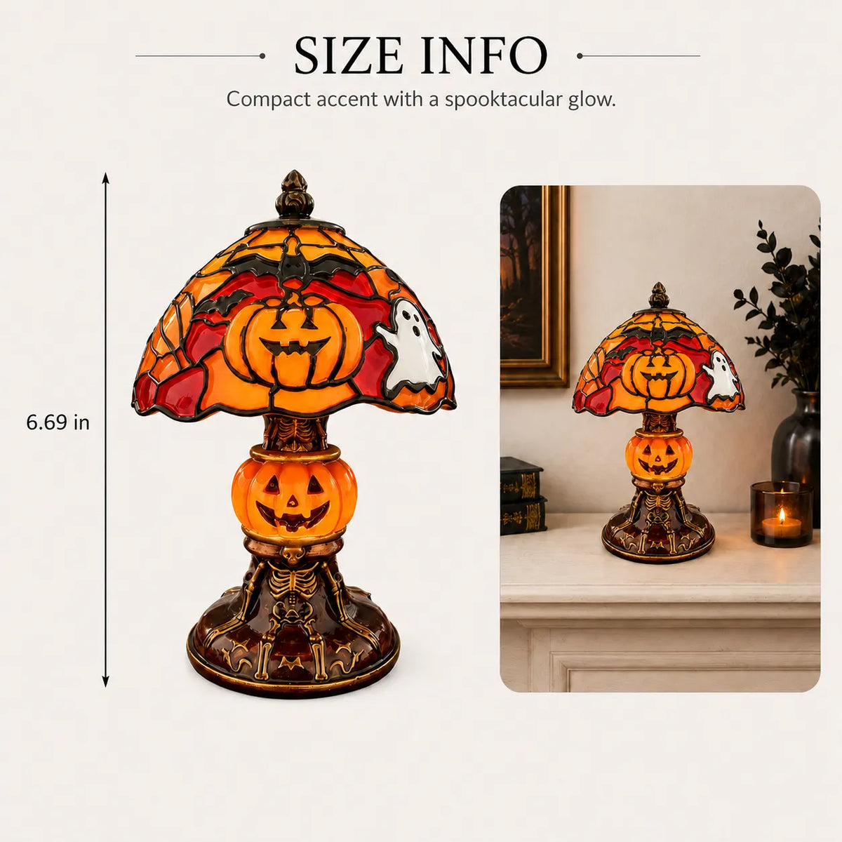 Cozy Halloween Glow Stained-Glass-Style Table Lamp