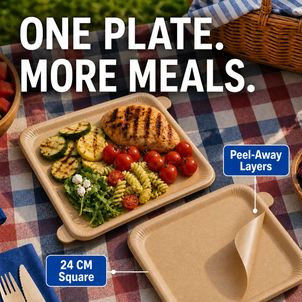 Peel-Away Disposable Dinner Plates – 24 CM Square Layered Paper Tray Set