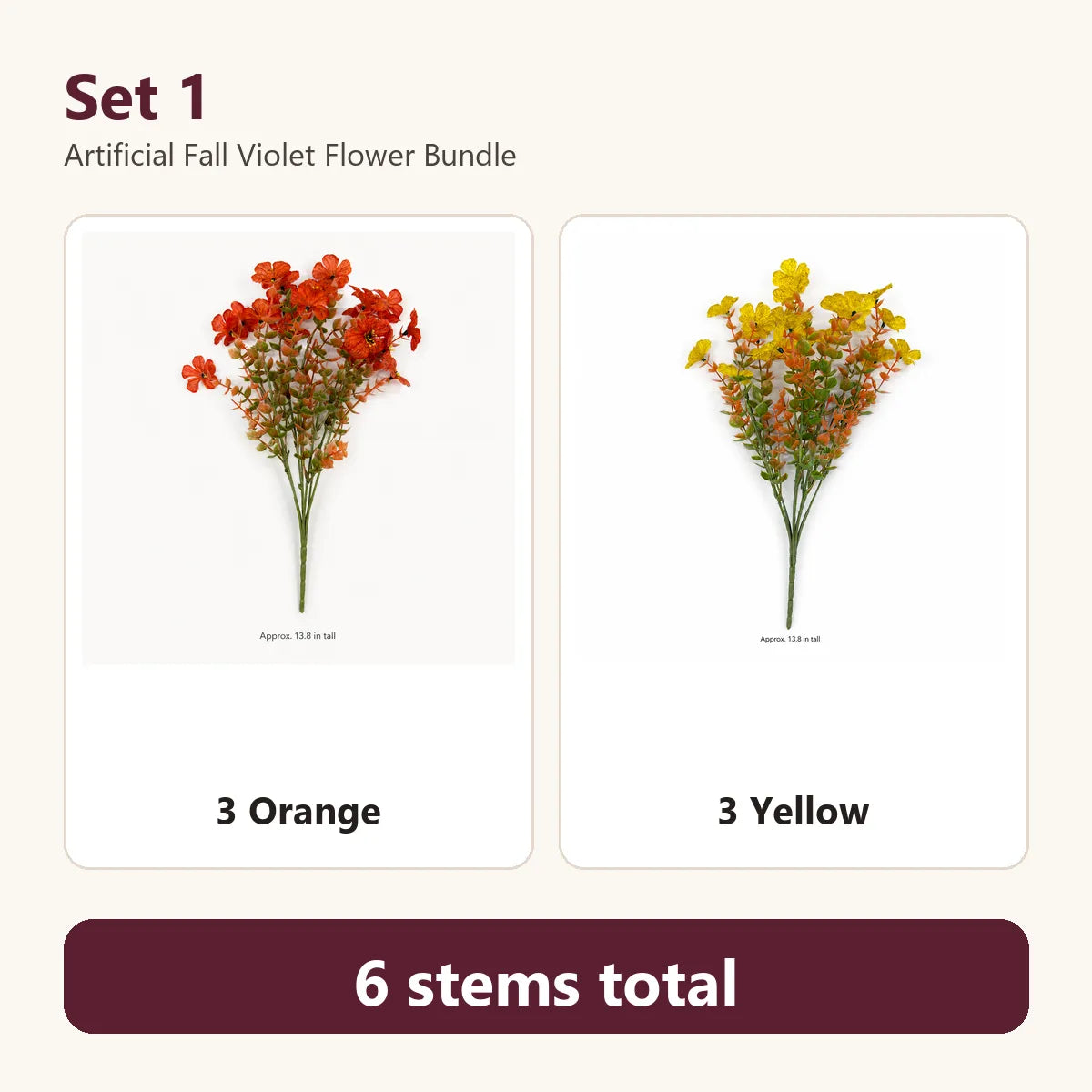 Artificial Fall Violet Flowers for Outdoor Planters – Flexible UV-Resistant Faux Stems