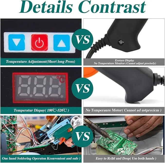 Digital Soldering Gun Kit with Adjustable Temperature (180°C–520°C), Internal Heating, LED Display & Auto Feed