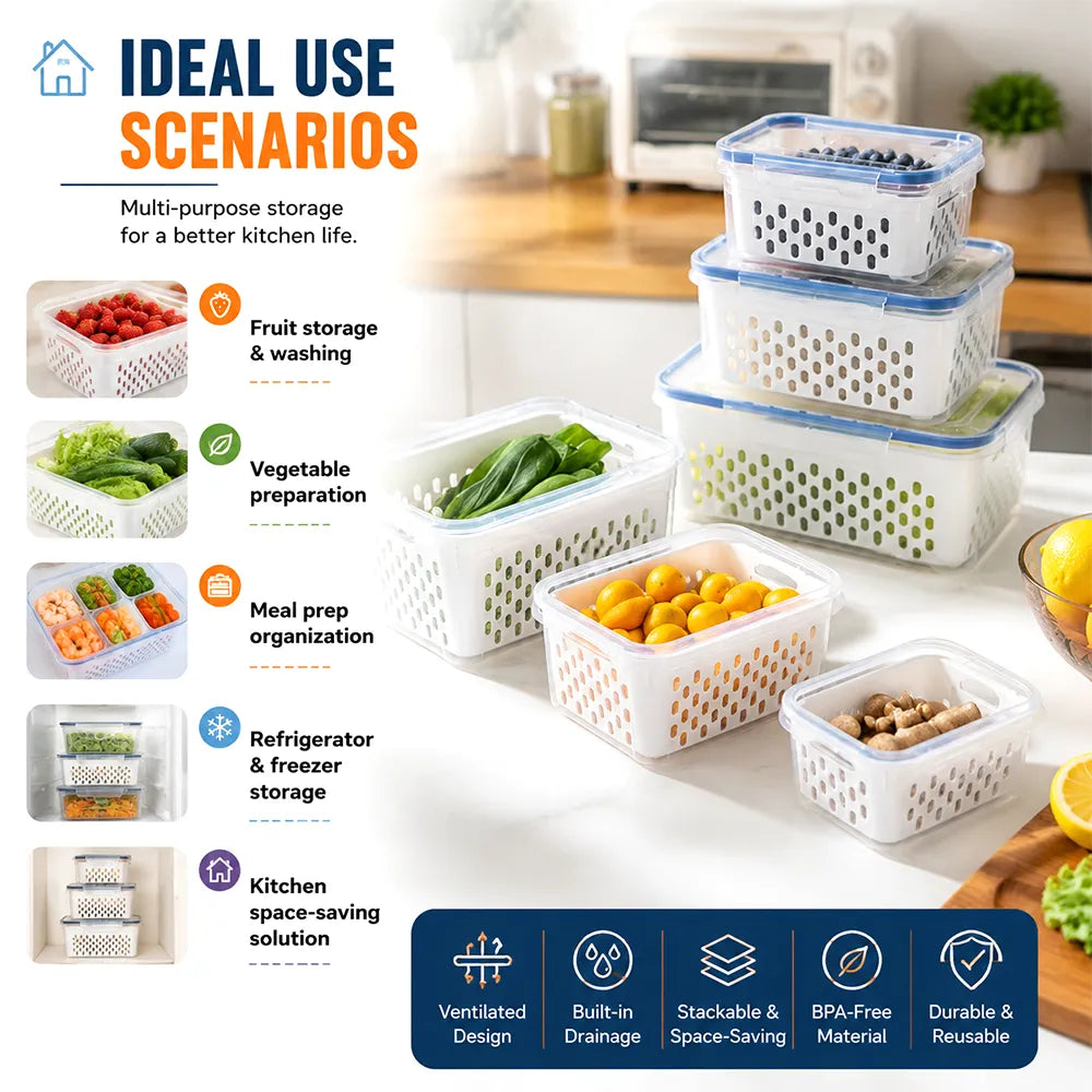 🥗 Refrigerator Draining Storage Basket – Fresh Food Organizer Box