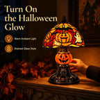 Cozy Halloween Glow Stained-Glass-Style Table Lamp