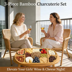 🍷 Large Bamboo Charcuterie Board Set - 3-Piece Round Wooden Cheese Tray for Cheese, Crackers, and Snacks