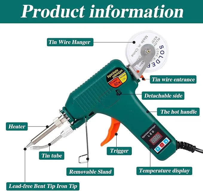 Digital Soldering Gun Kit with Adjustable Temperature (180°C–520°C), Internal Heating, LED Display & Auto Feed