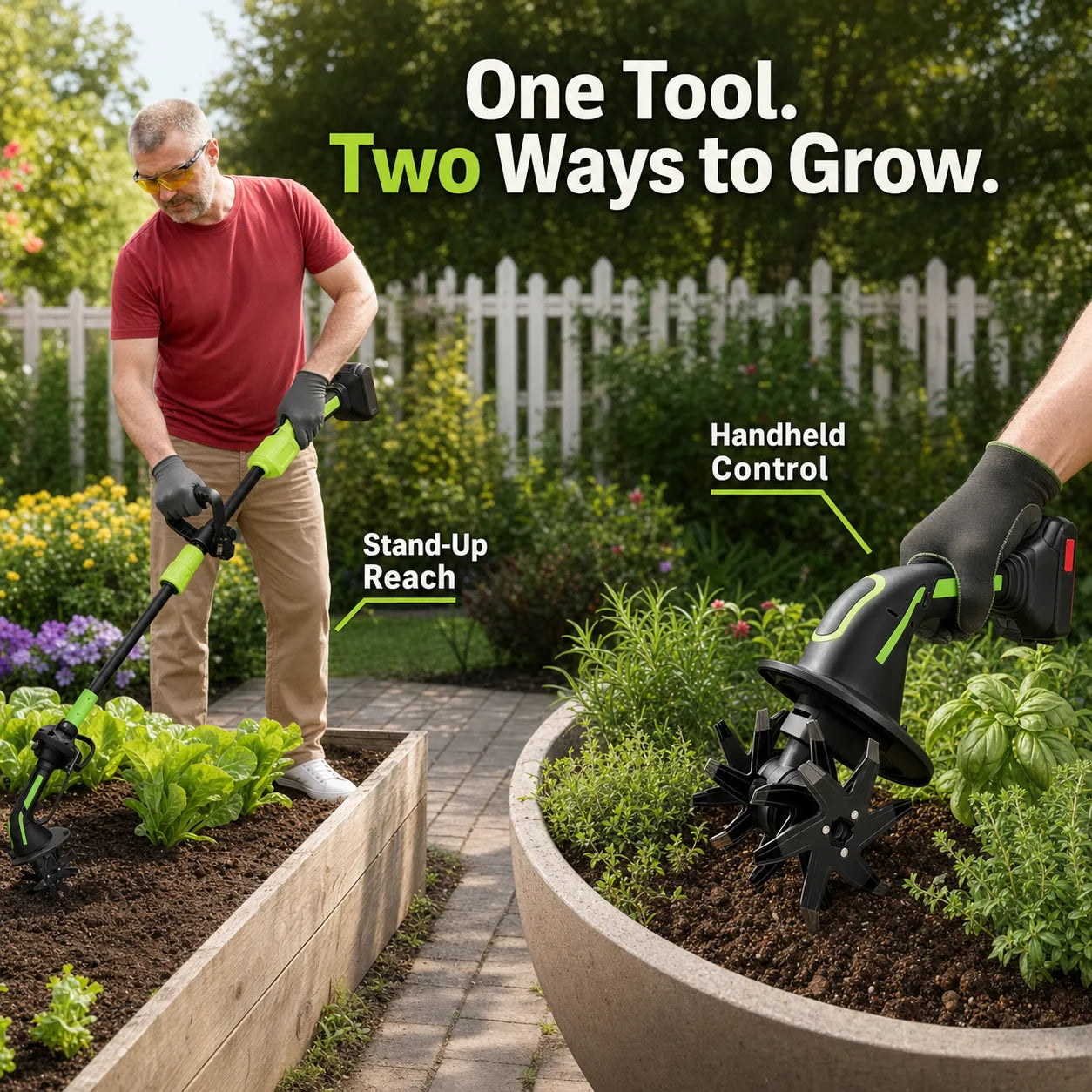 2-in-1 Cordless Tiller & Cultivator with Extension Pole