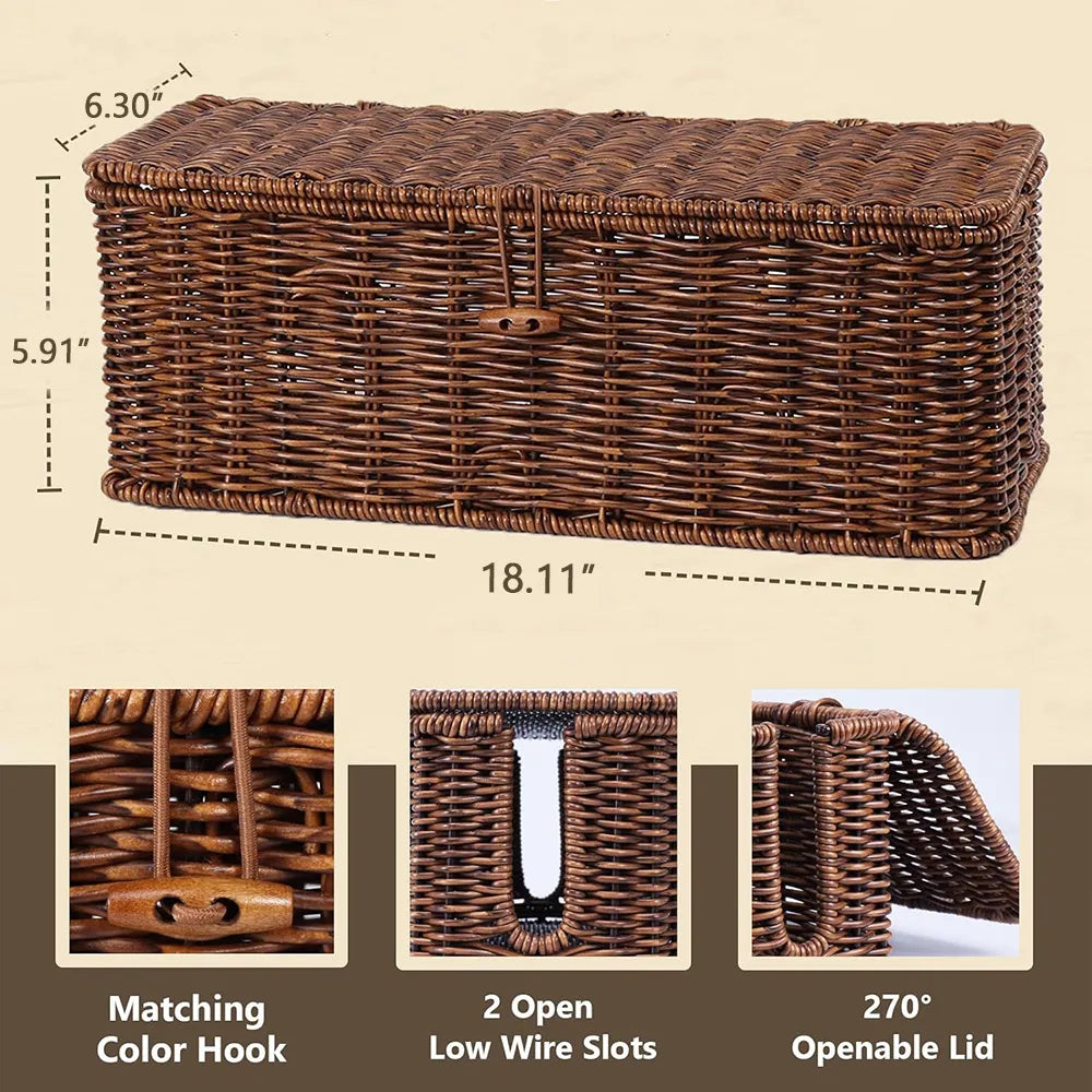 🧺 Handmade Rattan Cable Management Box