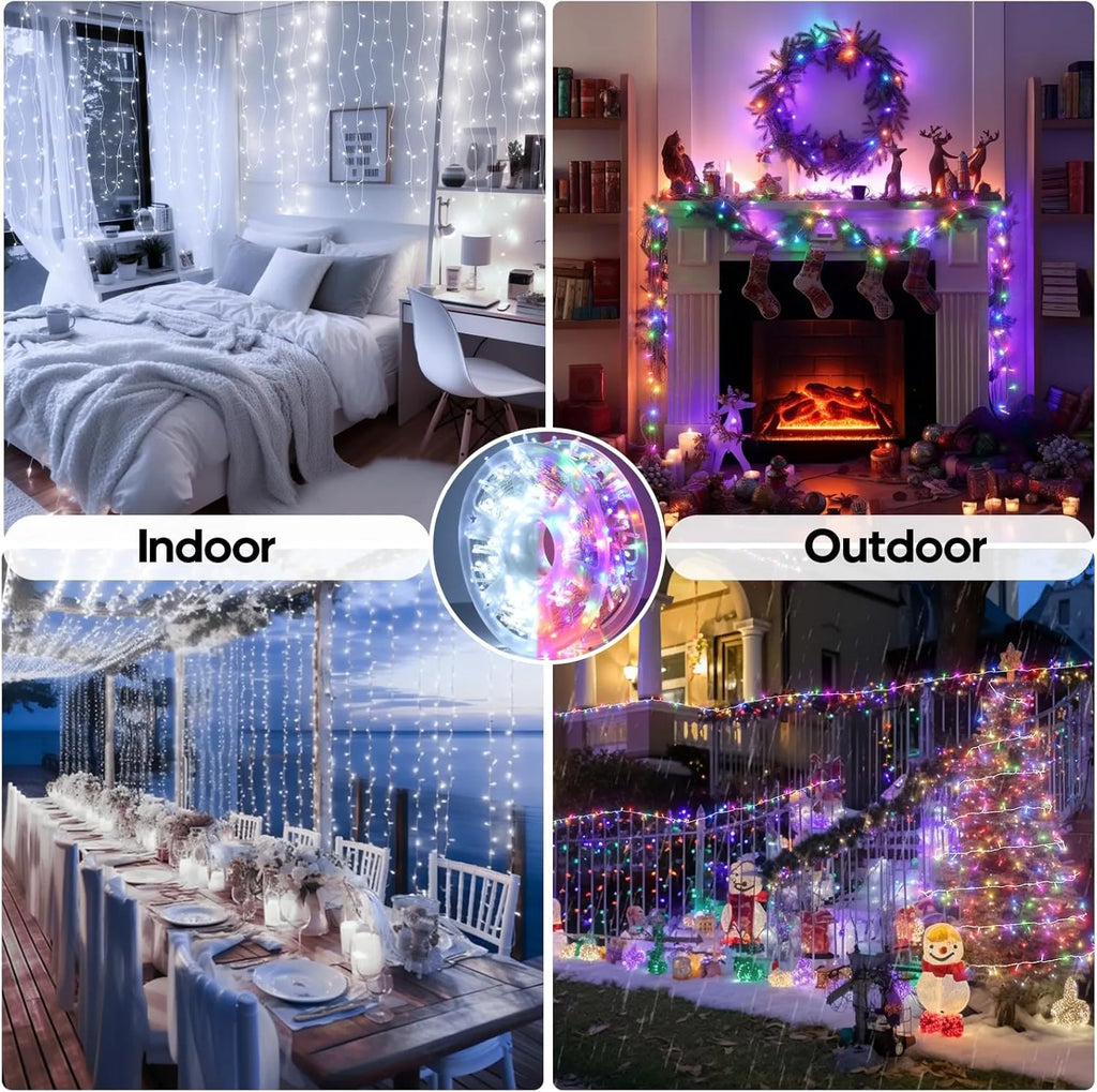🎄 600 LED Christmas Fairy String Lights & ICY Glass Drop Ornaments