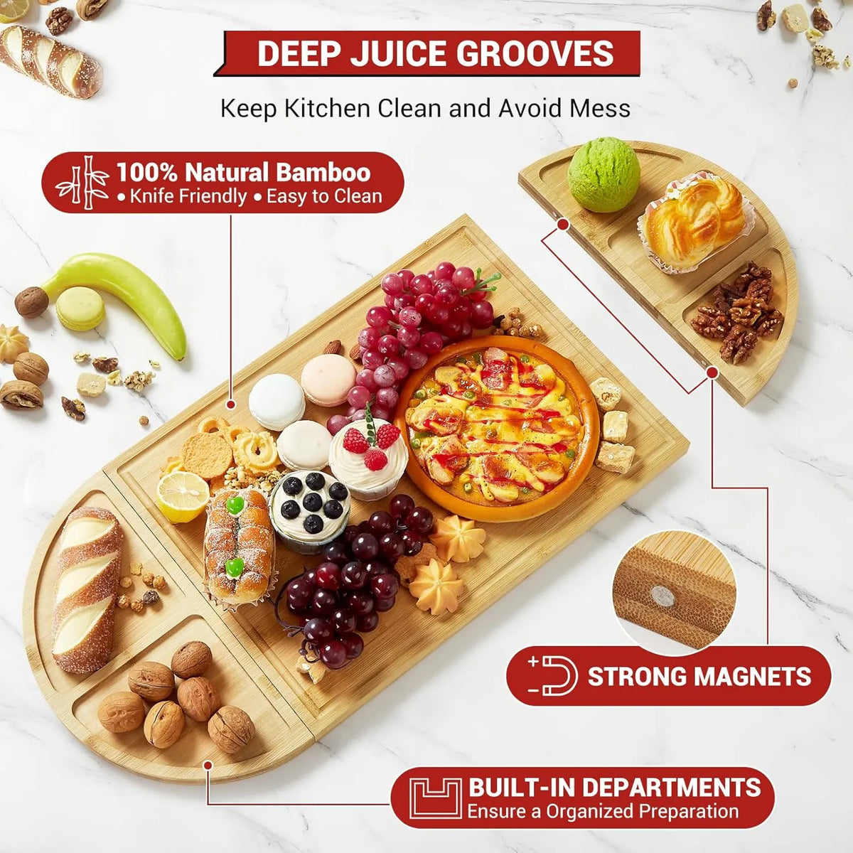 🍷 Large Bamboo Charcuterie Board Set - 3-Piece Round Wooden Cheese Tray for Cheese, Crackers, and Snacks