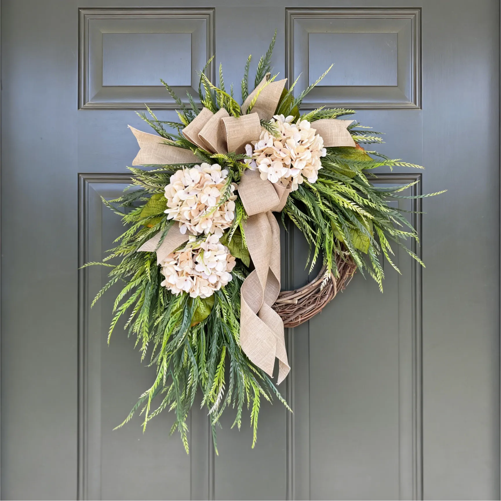 🌸 Handcrafted Hydrangea Rattan Wreath 🔥