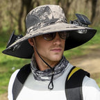 Wide Brim Sun Hat with Dual Solar-Powered Fans