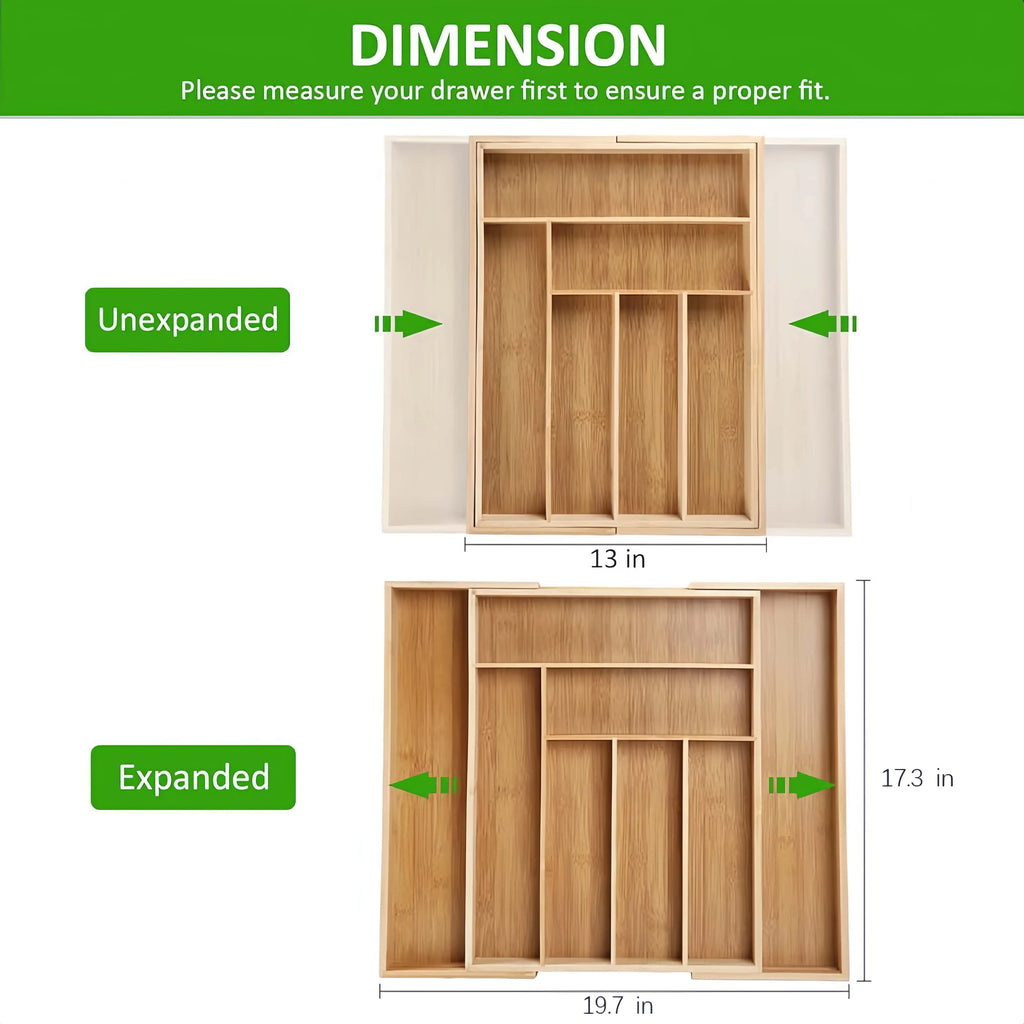 Expandable Bamboo Drawer Organizer – Versatile Compartment Storage🌿🗂️